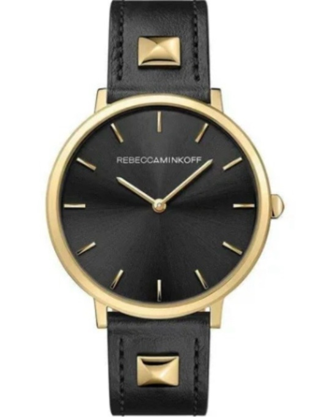 Rebecca Minkoff Black and Gold Minimalist Stud Watch